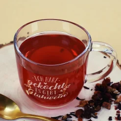 Glühwein Tasse aus Glas mit lustiger Gravur | Ich habe gekocht, es gibt Glühwein | 280 ml