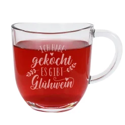 Glühwein Tasse aus Glas mit lustiger Gravur | Ich habe gekocht, es gibt Glühwein | 280 ml