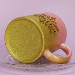 Glitzertasse zu Weihnachten mit Schneeflocke und Name bedruckt - 3 Farben zur Auswahl