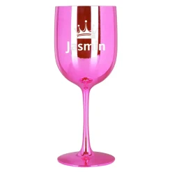 Glänzender Weinkelch in pink oder gold mit Krone und Wunschname