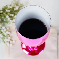 Glänzender Weinkelch in pink oder gold mit Krone und Wunschname