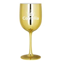 Glänzender Weinkelch in pink oder gold mit Krone und Wunschname