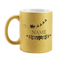 Goldene Glitzertasse - most wonderful time of the year - Weihnachtstasse mit Name