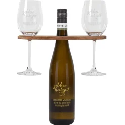 Goldene Hochzeit - Graviertes Geschenkset mit Weinflasche, Weingläsern und Weinbutler