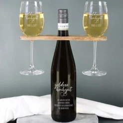 Goldene Hochzeit - Graviertes Geschenkset mit Weinflasche, Weingläsern und Weinbutler
