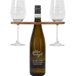 Goldene Hochzeit - Graviertes Geschenkset mit Weinflasche, Weingläsern und Weinbutler
