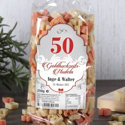 Goldhochzeits-Nudeln in Form einer 50 mit Namen und Datum personalisiert