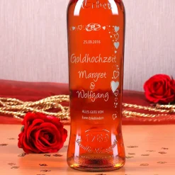 Goldhochzeits-Set mit Gläsern, Weinflasche und Ihren Wunschangaben als Gravur
