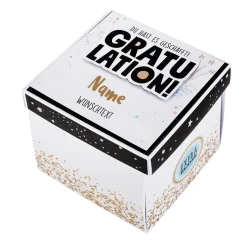 Gratulation, du hast es geschafft! - Überraschungsbox mit Name und Text