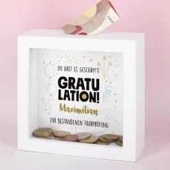 Gratulation, du hast es geschafft! - Bilderrahmen-Spardose für Geldgeschenke