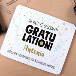 Gratulation, du hast es geschafft! Mousepad mit Name und Wunschtext