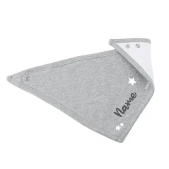 Graues Babyhalstuch mit Sternen und Namensaufdruck