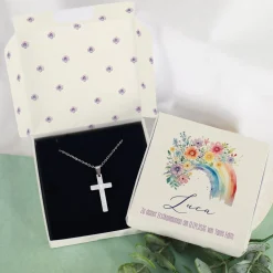 Gravierte Halskette mit Kreuz in Geschenkbox zu Kommunion, Konfirmation, Taufe