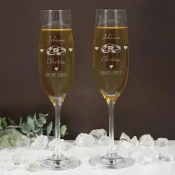 2 gravierte Leonardo Sektgläser zur Hochzeit mit Ringen