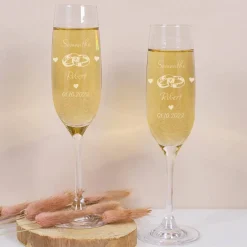 2 gravierte Leonardo Sektgläser zur Hochzeit mit Ringen