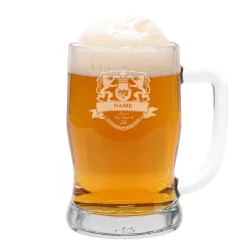 Gravierter Bierkrug mit Motiv, Wunschnamen und Geburtsjahr