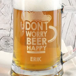 Gravierter Bierseidel DON`T WORRY BEER HAPPY mit Wunschname
