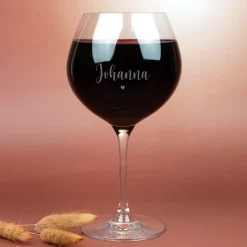Graviertes Burgunderglas von Leonardo mit Name & Herzmotiv | Personalisiertes Weinglas Geschenk