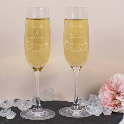 2 gravierte Sektgläser zur Hochzeit mit Wunschnamen