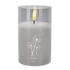 Graviertes LED Trauerwindlicht mit Pusteblumen, Name und Datum