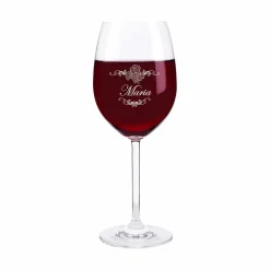 graviertes Weinglas Weinreben Ornamente mit Wunschname