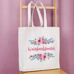 Große Baumwolltasche mit Blumenaufdruck und Ihrem Wunschtext