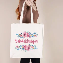 Große Baumwolltasche mit Blumenaufdruck und Ihrem Wunschtext