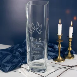 Große Glasvase zur Hochzeit mit personalisierter Gravur