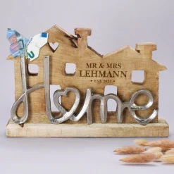 Große Holzskulptur - Home - als Hochzeitsgeschenk mit Gravur