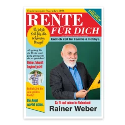 Große Klappkarte A4 zur Rente im Boulevard-Zeitungsdesign mit Foto & Wunschtext