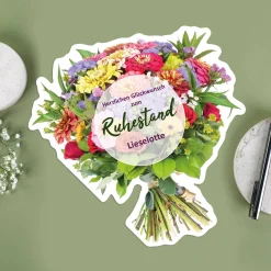 Große Klappkarte Blumenstrauß zur Rente mit Name