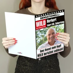 Große Klappkarte Wild Zeitung zum Geburtstag mit Foto, Name und Datum der Feier