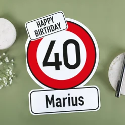 Große Klappkarte zum Geburtstag mit Verkehrszeichen, Alter und Name