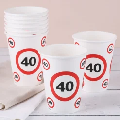 8 große Pappbecher - Verkehrsschild 40