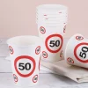 8 große Pappbecher - Verkehrsschild 50