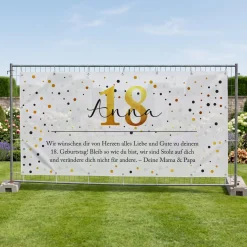 Großer Bauzaun Banner zum Geburtstag mit Name, Alter & Wunschtext personalisiert | Konfetti Design