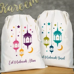 Großer Eid Geschenksack mit Laternen und Text, 2 Farben auswählbar, 40x50 cm