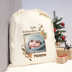 Großer Geschenksack mit Lebkuchen-Motiv & Foto, 40x50 cm