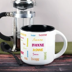 Großer Kaffeepott mit Ihrem Namen in verschiedenen Schriftarten