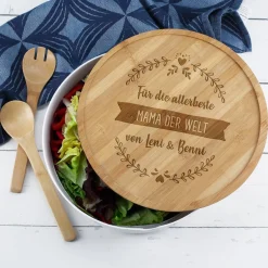 Große Salatschüssel mit 3 Wunschtexten graviert