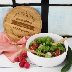 Große Salatschüssel mit 3 Wunschtexten graviert