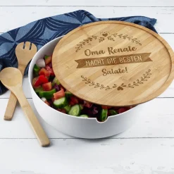 Große Salatschüssel mit 3 Wunschtexten graviert