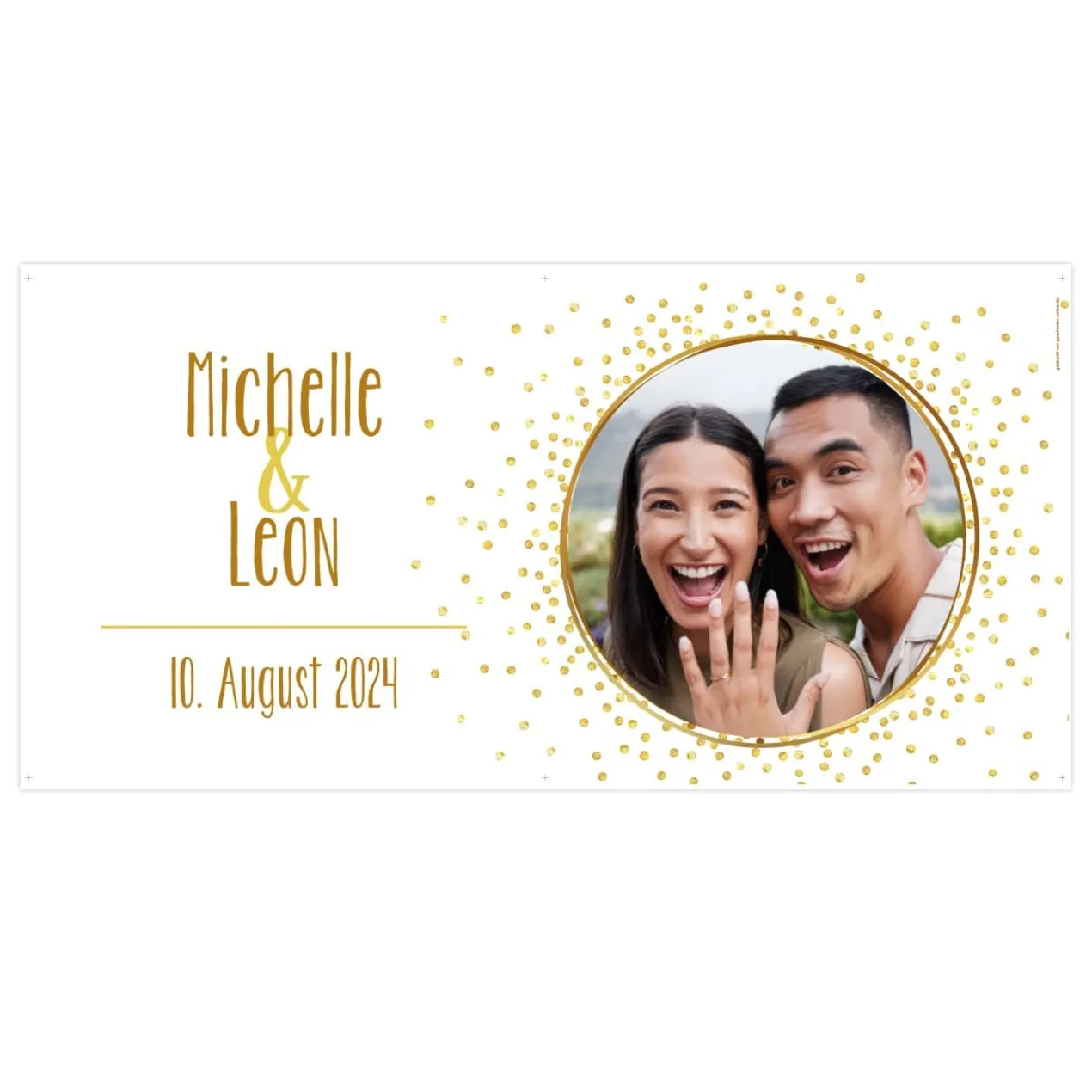 Großes Fotobanner zur Hochzeit mit goldenem Motiv