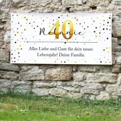 Großes Geburtstagsbanner mit schwarz-goldenem Motiv und Ihrem Wunschtext