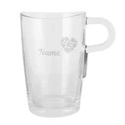 Großes Glas Kaffeeherz mit Namensgravur