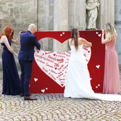 Großes Herzbanner zum Ausschneiden für das Brautpaar - mit Namensaufdruck