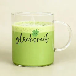 Großes Leonardo-Teeglas mit 'glücksreif' Motiv für Tee, Kakao & Kaffee | Glücksbringer-Geschenk