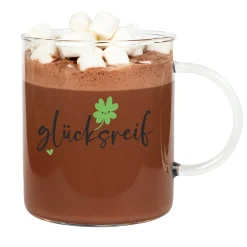 Großes Leonardo-Teeglas mit 'glücksreif' Motiv für Tee, Kakao & Kaffee | Glücksbringer-Geschenk