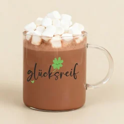 Großes Leonardo-Teeglas mit 'glücksreif' Motiv für Tee, Kakao & Kaffee | Glücksbringer-Geschenk