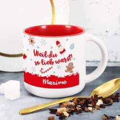 Große Tasse - Weil du so lieb warst - mit Name und Weihnachtsmotiv